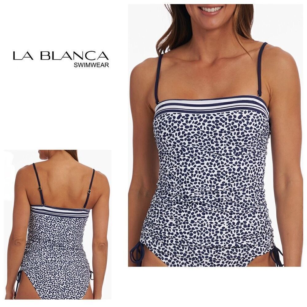 New. La Blanca navy print tankini top. Size 8.